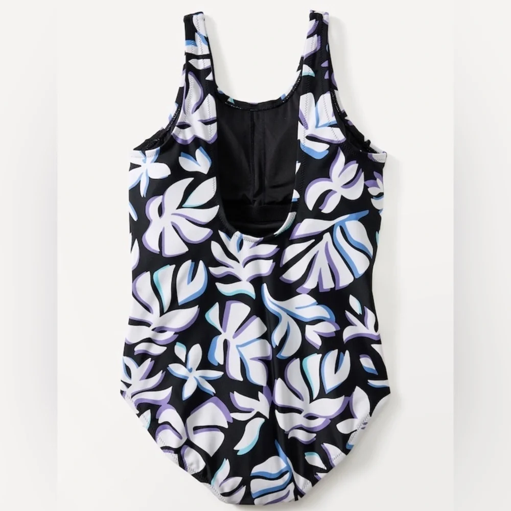 NWT Athleta Girl Scoop One Piece Solara Floral Blue Swimsuit Size Medium 8-10